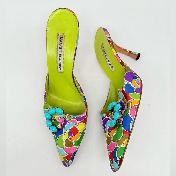 Manolo Blahnik Shoes - Manolo Blahnik Blue Green Multicolor Atomica Turquoise Buckle Mule pumps EU 37